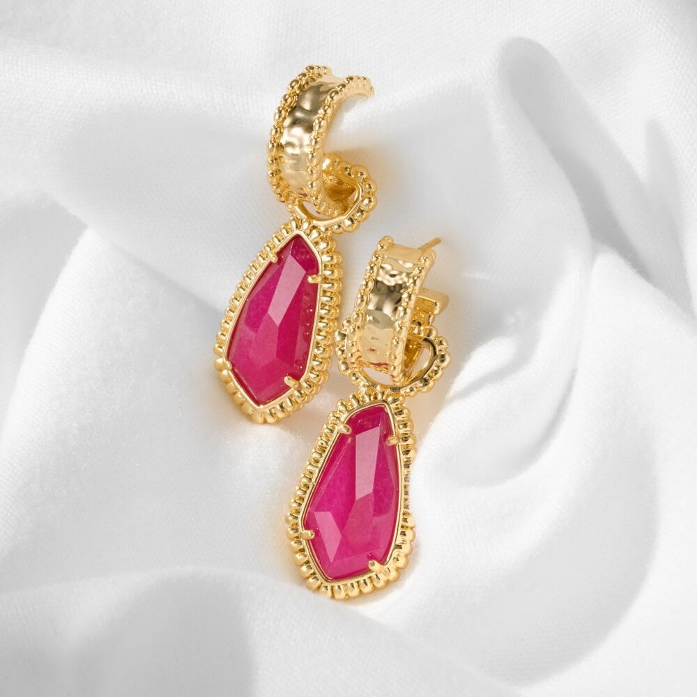 Alicia Bonnie Red Agate Drop Earrings Gold Vintage Bold Textured Jewelry